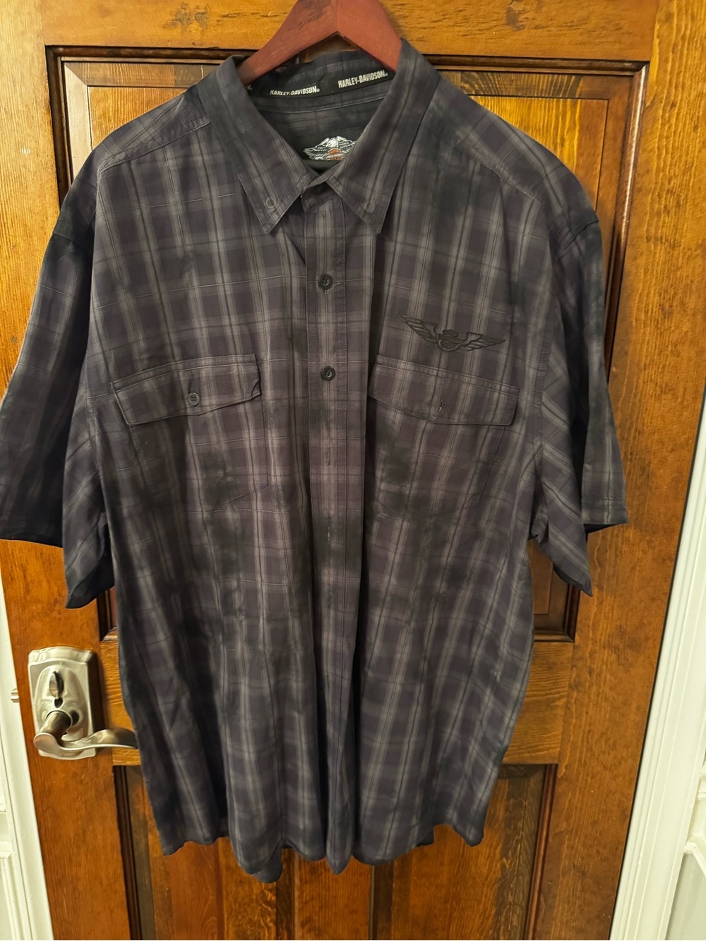 Harley-Davidson Men’s Short Sleeve Plaid Button-Down Shirt - Black & Gray